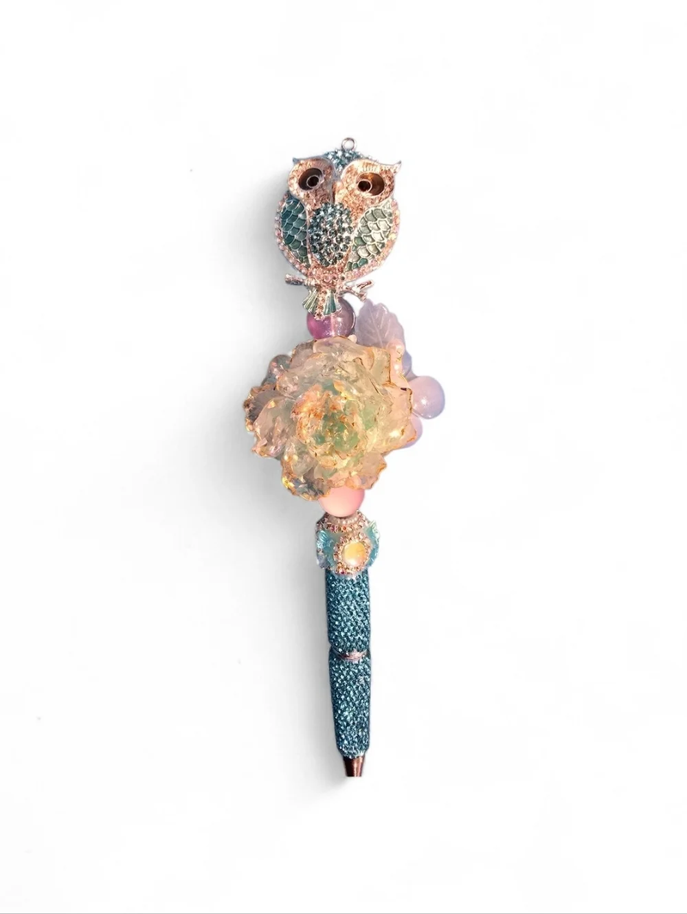 Decorative Owl Crystal Ballpoint Pen - Pastel Teal & Gold